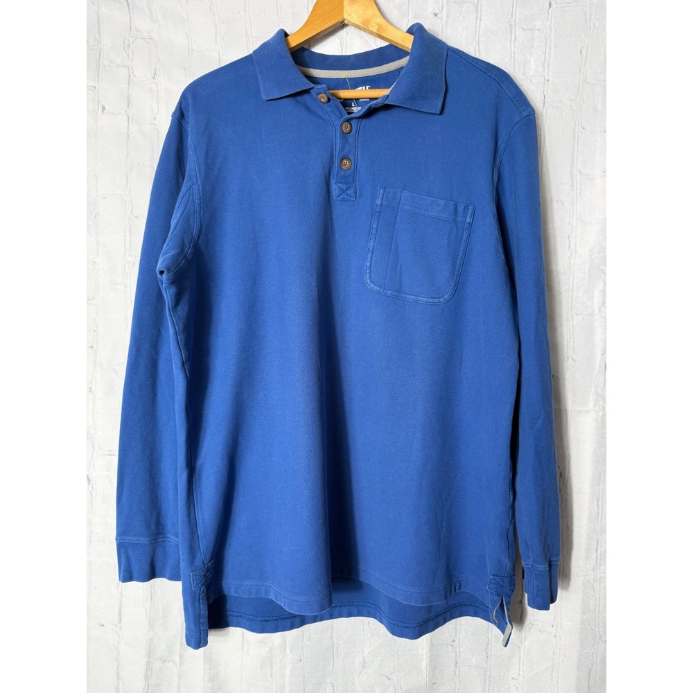 Duluth Trading Co Polo Shirt Sz L Blue Long Sleeve Relaxed Fit Pocket Workwear